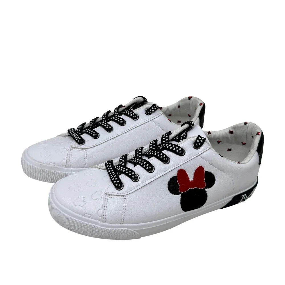 Disney Minnie Mouse White Low Top Sneakers Polka Dot Laces Women's Size 11